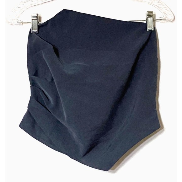 Stradivarius Tube Top Womens Large Steel Blue Asymmetrical Smocked Back NWT - Picture 1 of 16